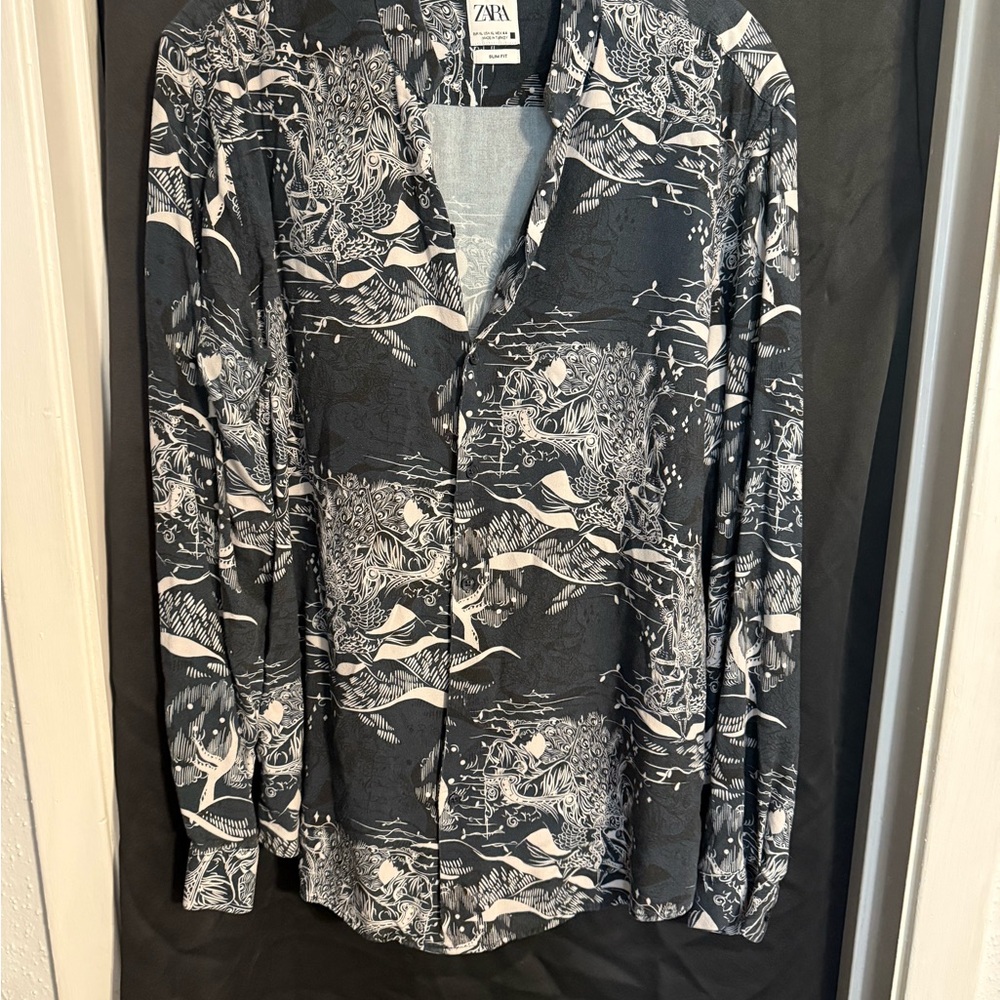 Zara Black and White Graphic Men's Shirt Jacket